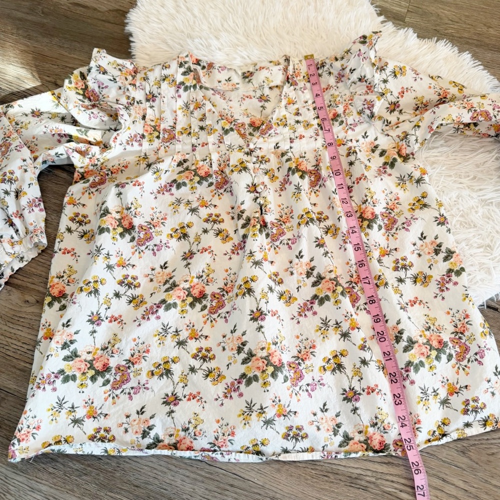 Entro Floral Ruffle Blouse Cream Prairie Top Large Cottagecore Romantic Soft - Picture 5 of 7